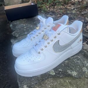 Nike White Sneakers with Gold and Silver Accents